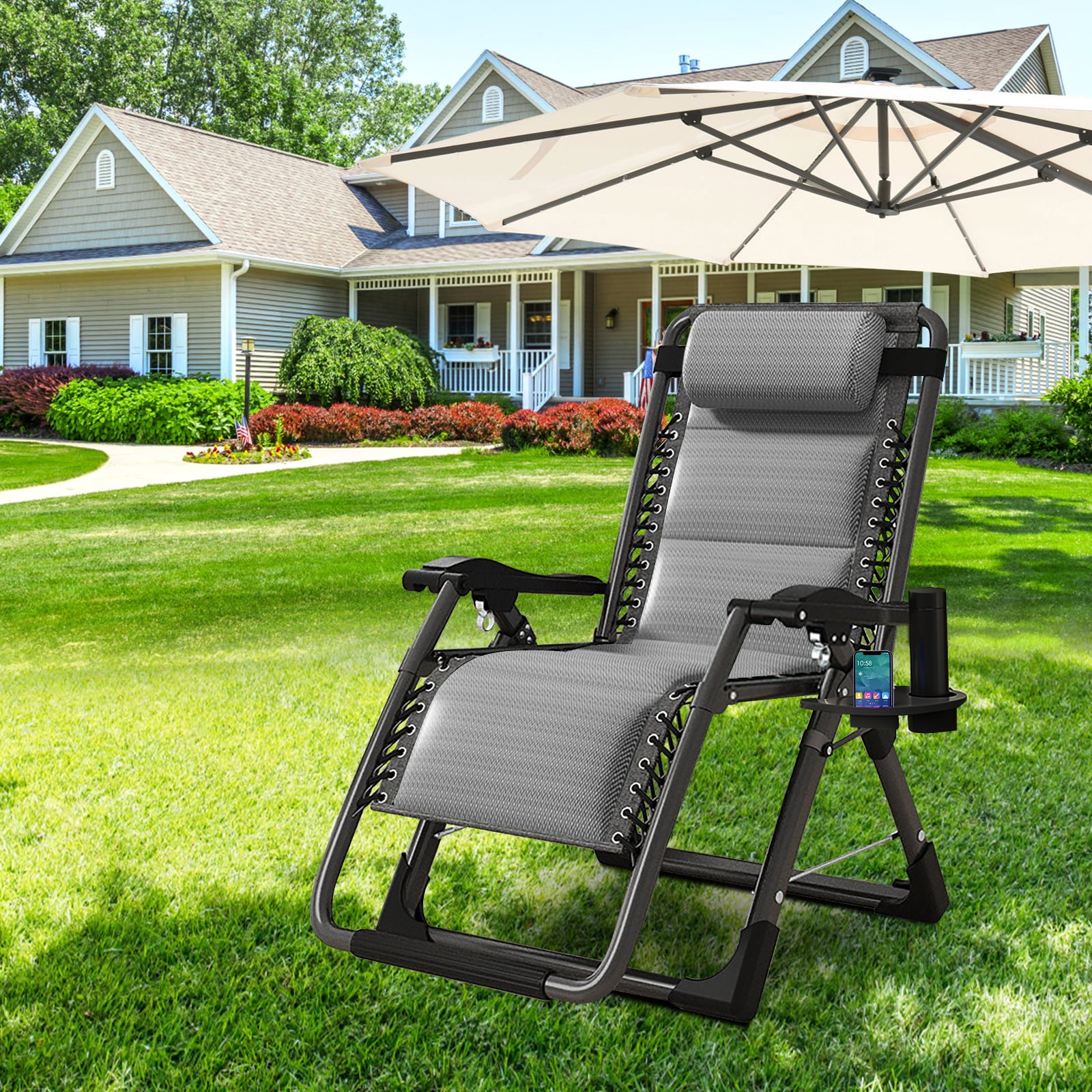 Docred Ice Silk Zero Gravity Chair , Lawn Recliner Folding Chaise Lounge with Headrest and Cup Holder, Camping chairs Patio Fold Lounger Chair