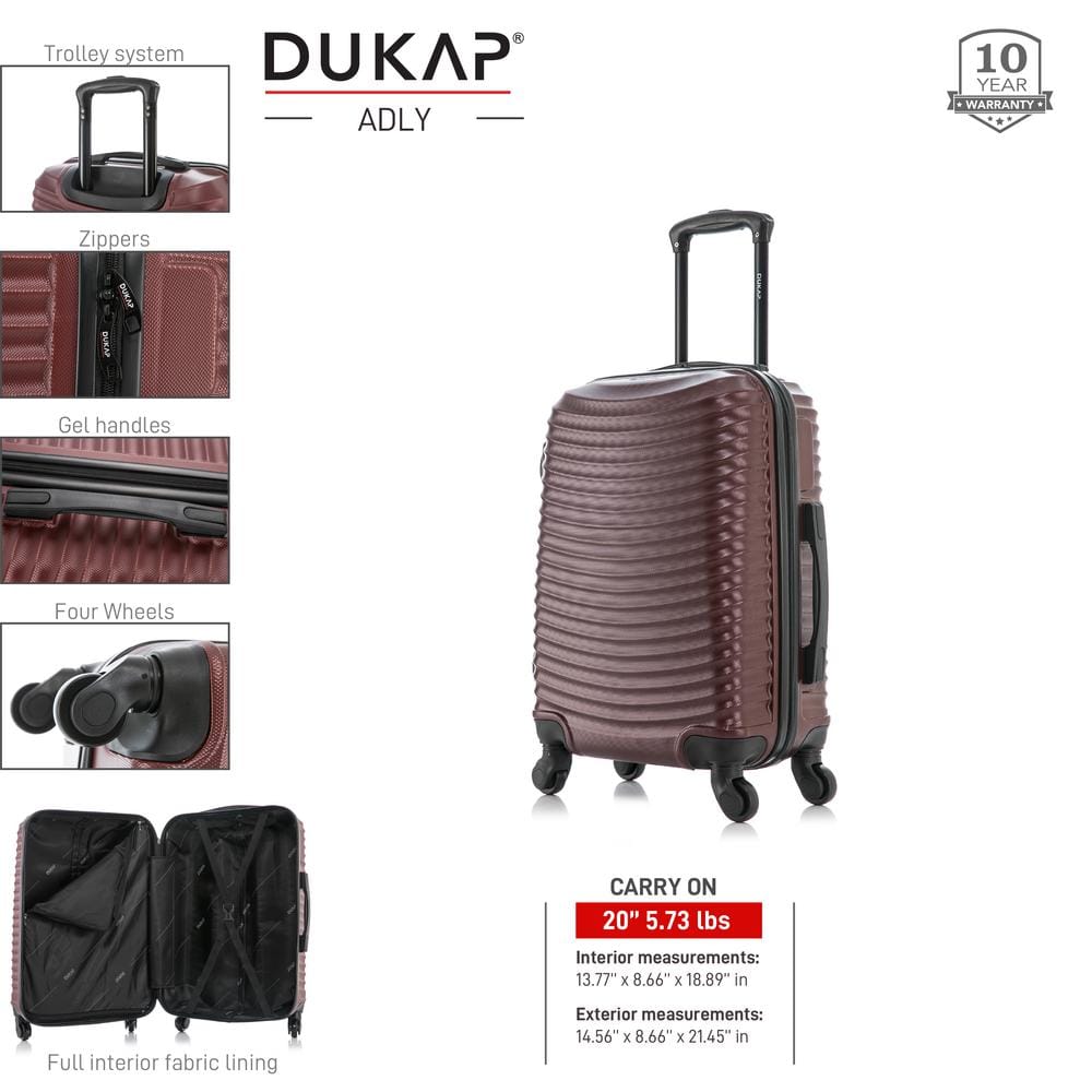 DUKAP 20 in. Carry-On Wine Adly Lightweight Hardside Spinner DKADL00S-WIN