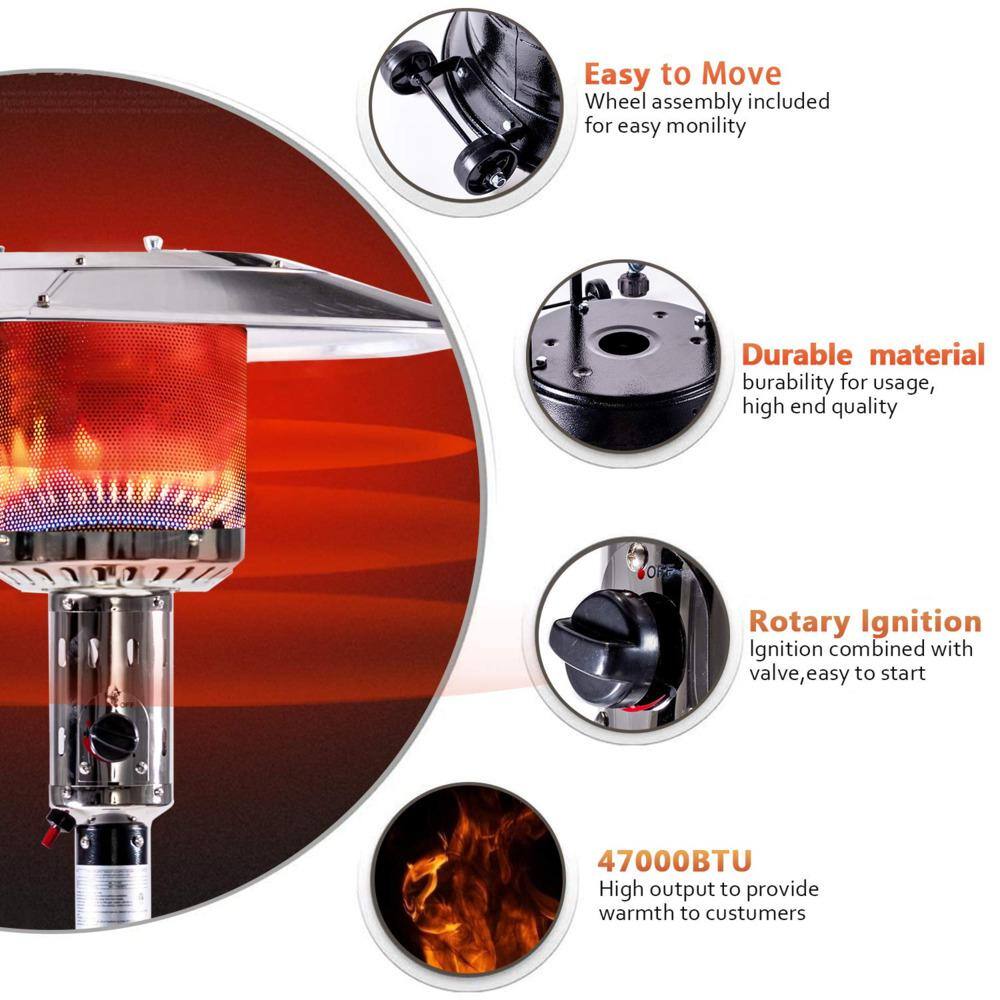 47,000 BTU Outdoor Patio Propane Heater with Portable Wheels H-HYMY-CAPH-7-S