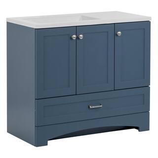 Glacier Bay Lancaster 36.25 in. W x 18.75 in. D Shaker Bath Vanity in Admiral Blue with White Cultured Marble Top B36X20321