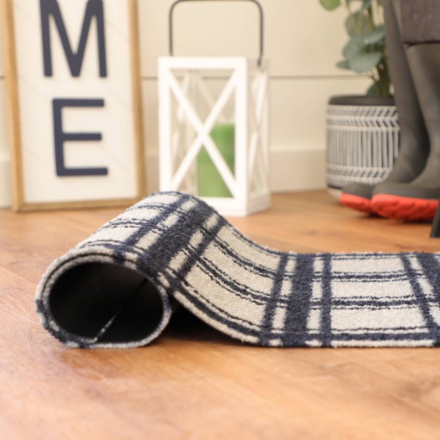 2 x27 x3 x27 Colorstar Prairie Grid Door Mat Navy Blue Bungalow Flooring