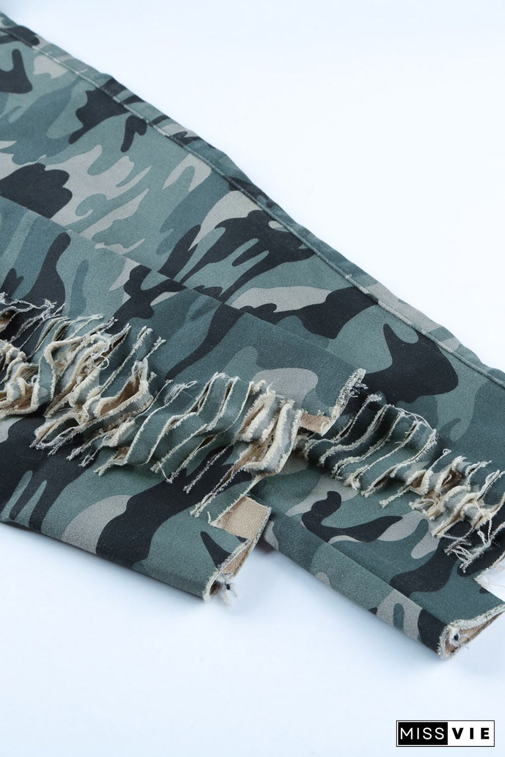 Green Camouflage Hollow out Skinny Jeans with Pocket