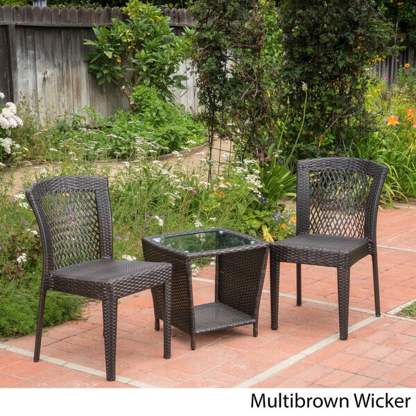 Astor Outdoor 3piece Square Wicker Bistro Chat Set by Christopher Knight Home