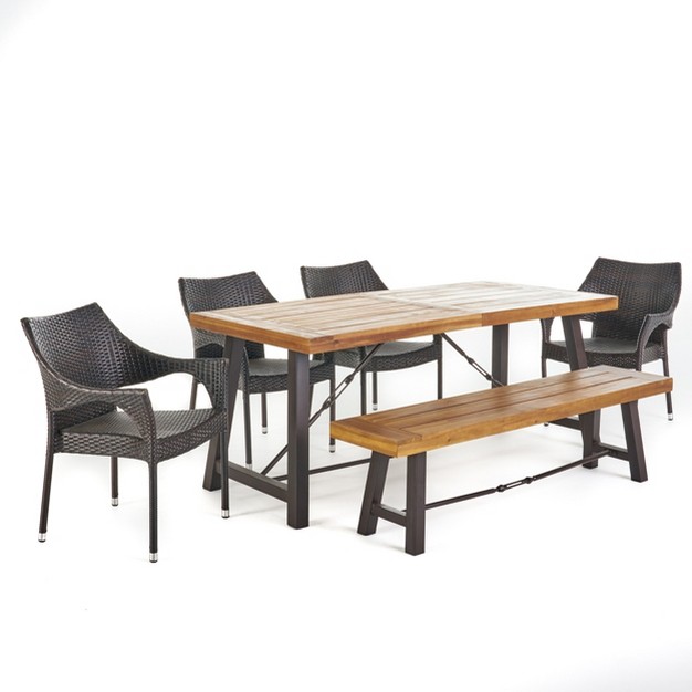 Montgomery 6pc Acacia amp Wicker Dining Set Teak brown Christopher Knight Home