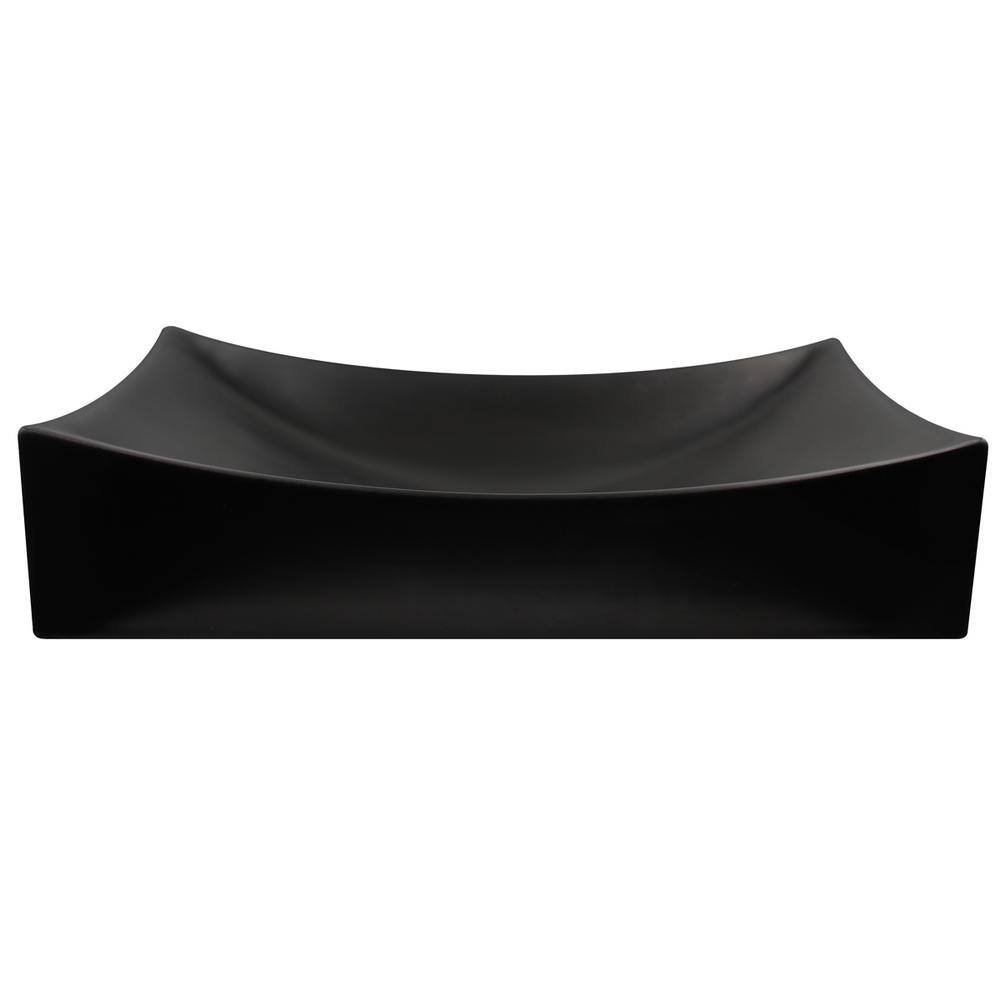 Novatto Modern Porcelain Vessel Sink in Black with Matte Black Umbrella Drain NP-01141MBMB