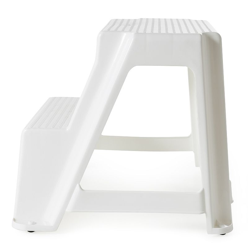 Gracious Living 18.75-Inch Sturdy Non Slip Plastic 2-Level Step Stool， White