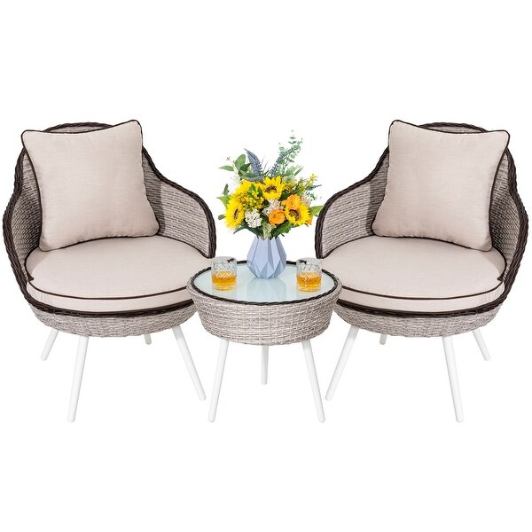 3Piece Bistro Wicker Rattan Outdoor Sets With Cusions