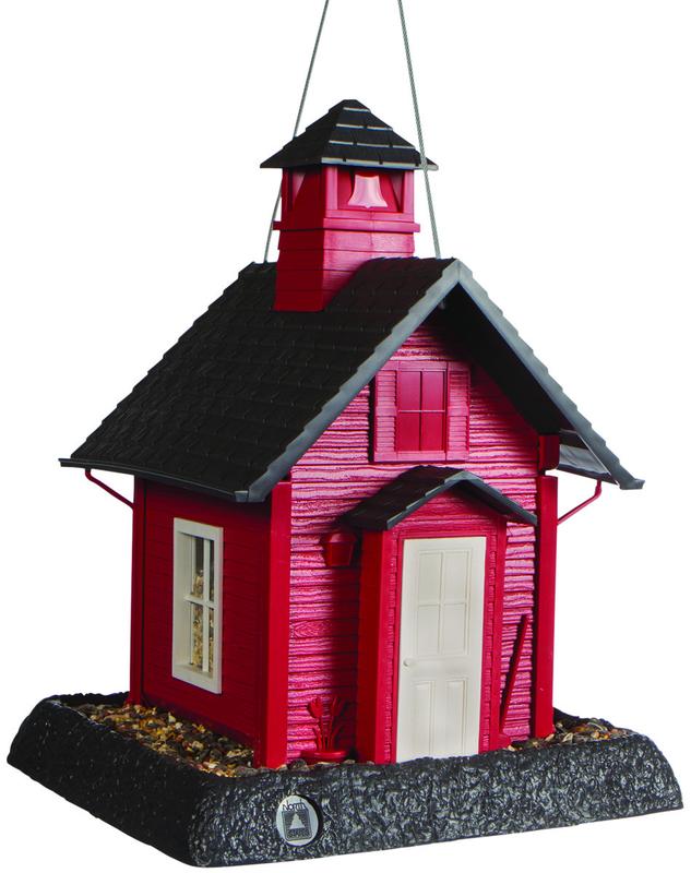 New North States 9084 Hopper Bird Feeder， School House， 5 Pound， Plastic， Gray/Red， 13-1/4 in H， Hanging/Pole Mounting，Each