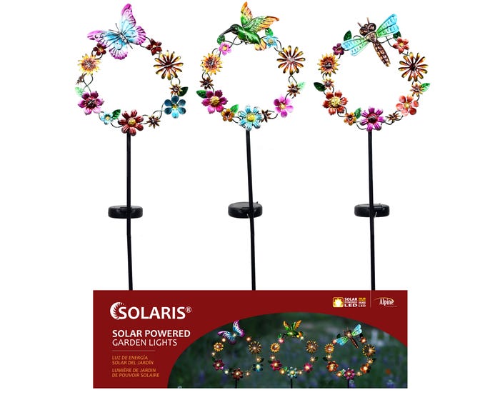 Alpine Assorted Solar Pollenator Garland Stakes with LED Lights YEN214A