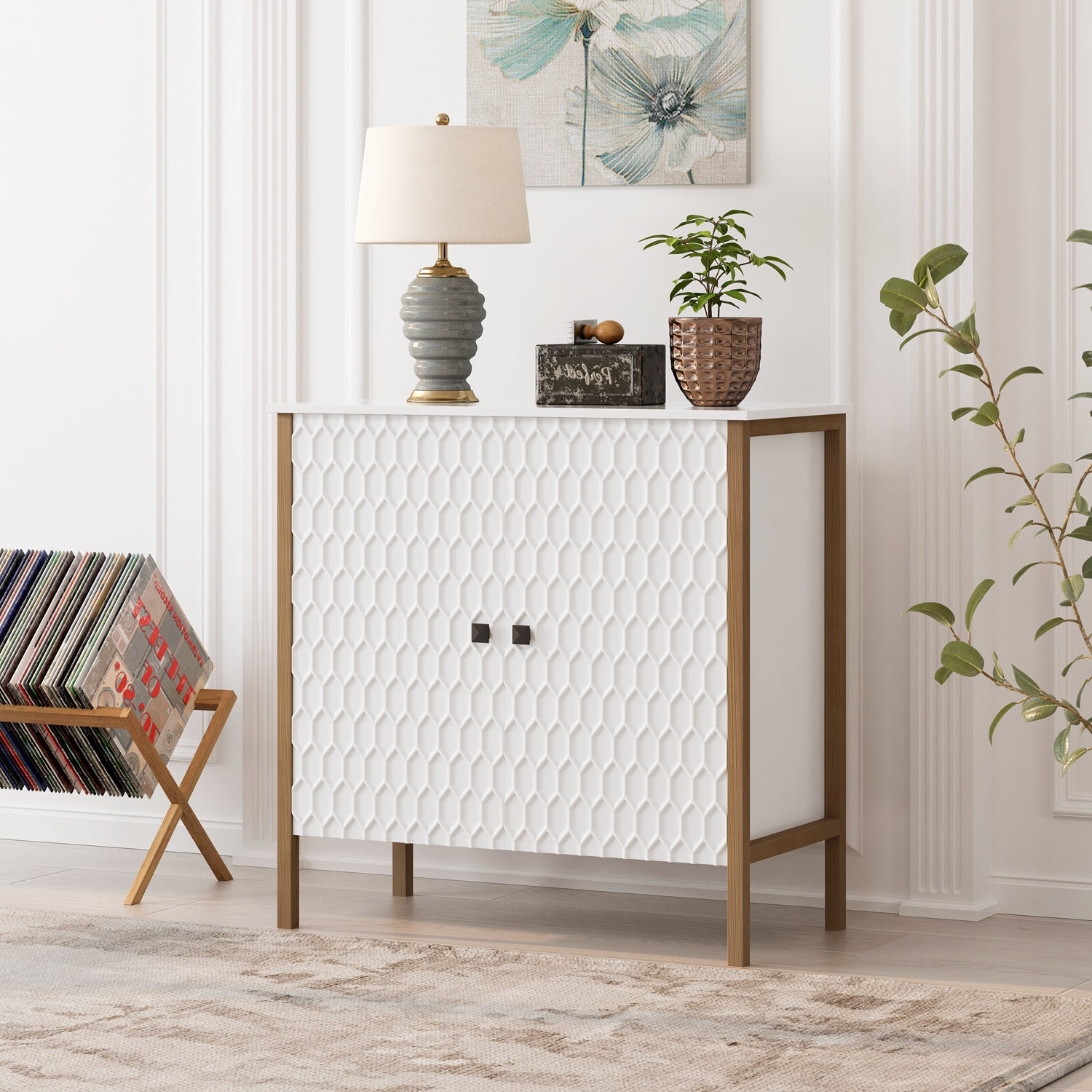 2 Door Wooden Cabinet with Featuring Two-tier Storage Antique White