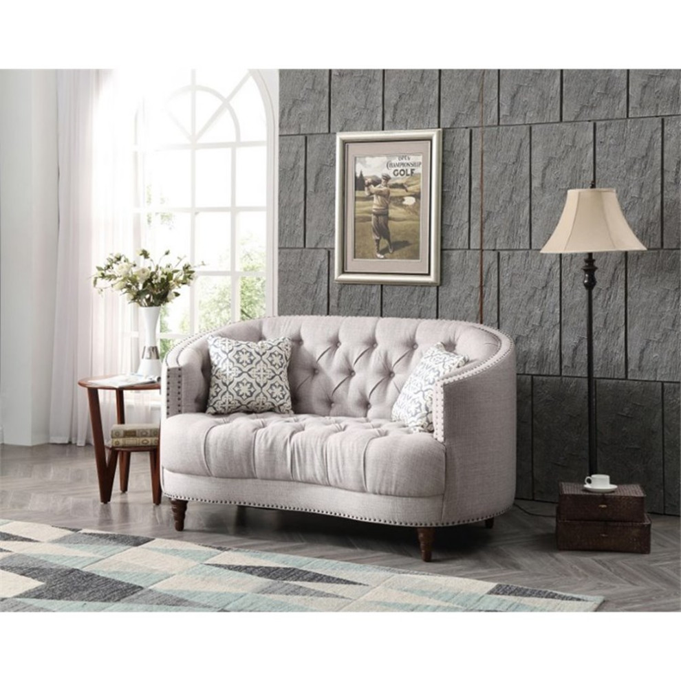 Maklaine Traditional Fabric Twill Fabric Loveseat in Light Gray   Traditional   Loveseats   by Homesquare  Houzz