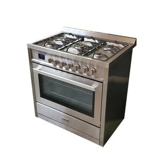 Bravo KITCHEN 36 in. 5 Burner Dual Fuel Range with Gas Stove and Electric Oven and True Convection Bake Function in Stainless Steel BV361RD