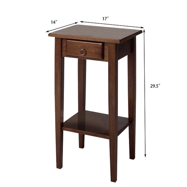 Wooden End Side Table with Drawer， Shelf