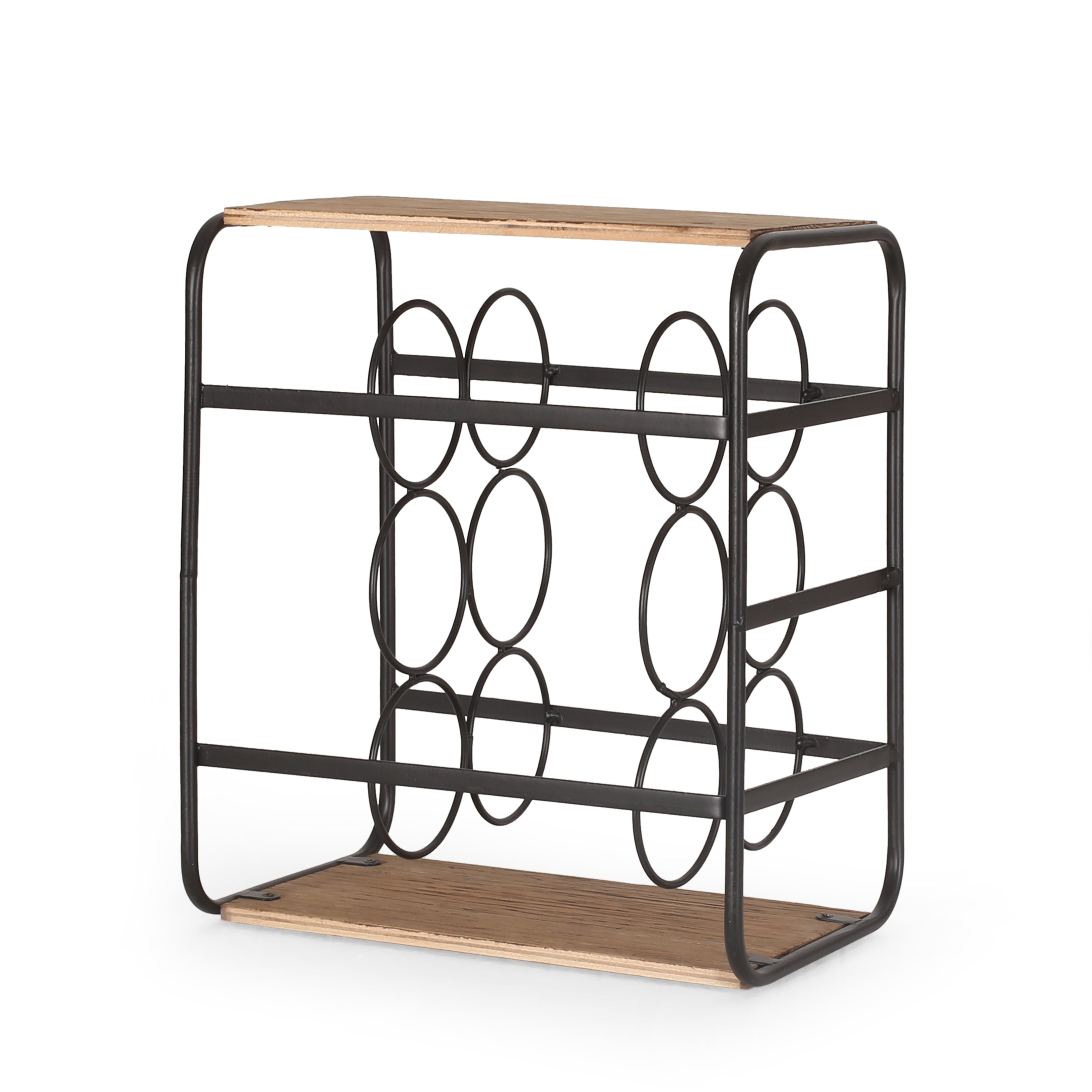 Gurnett Modern Industrial 6 Bottle Tabletop Wine Rack, Natural and Black