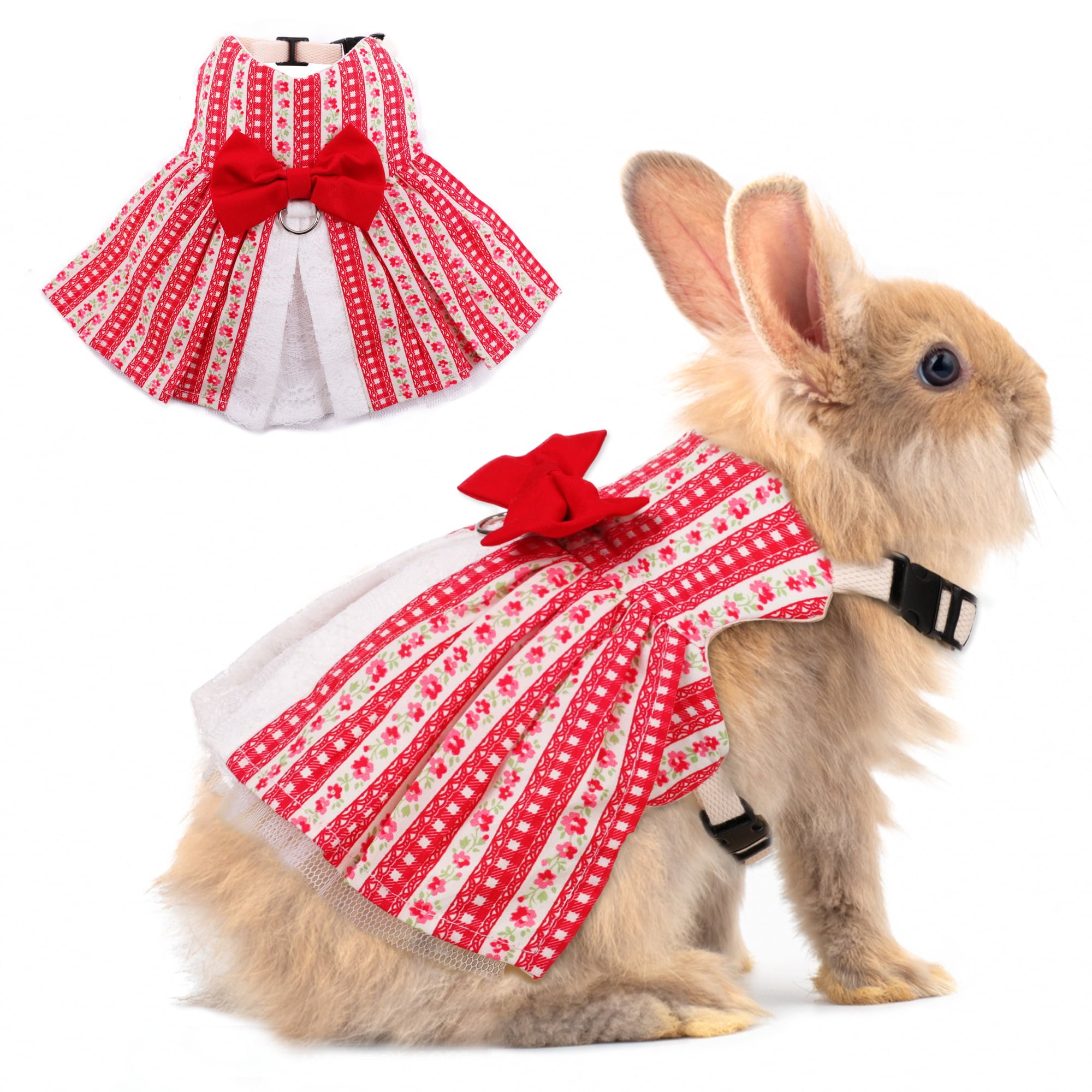 BRKURLEG Cute Bunny Rabbit Dress Clothes， Floral Small Animal Costume with Bowknot for Squirrel Mini Dog Chinchilla Ferret Hedgehog Guinea Pig， Small Pet Apparel Outfits for Party Daily Wear