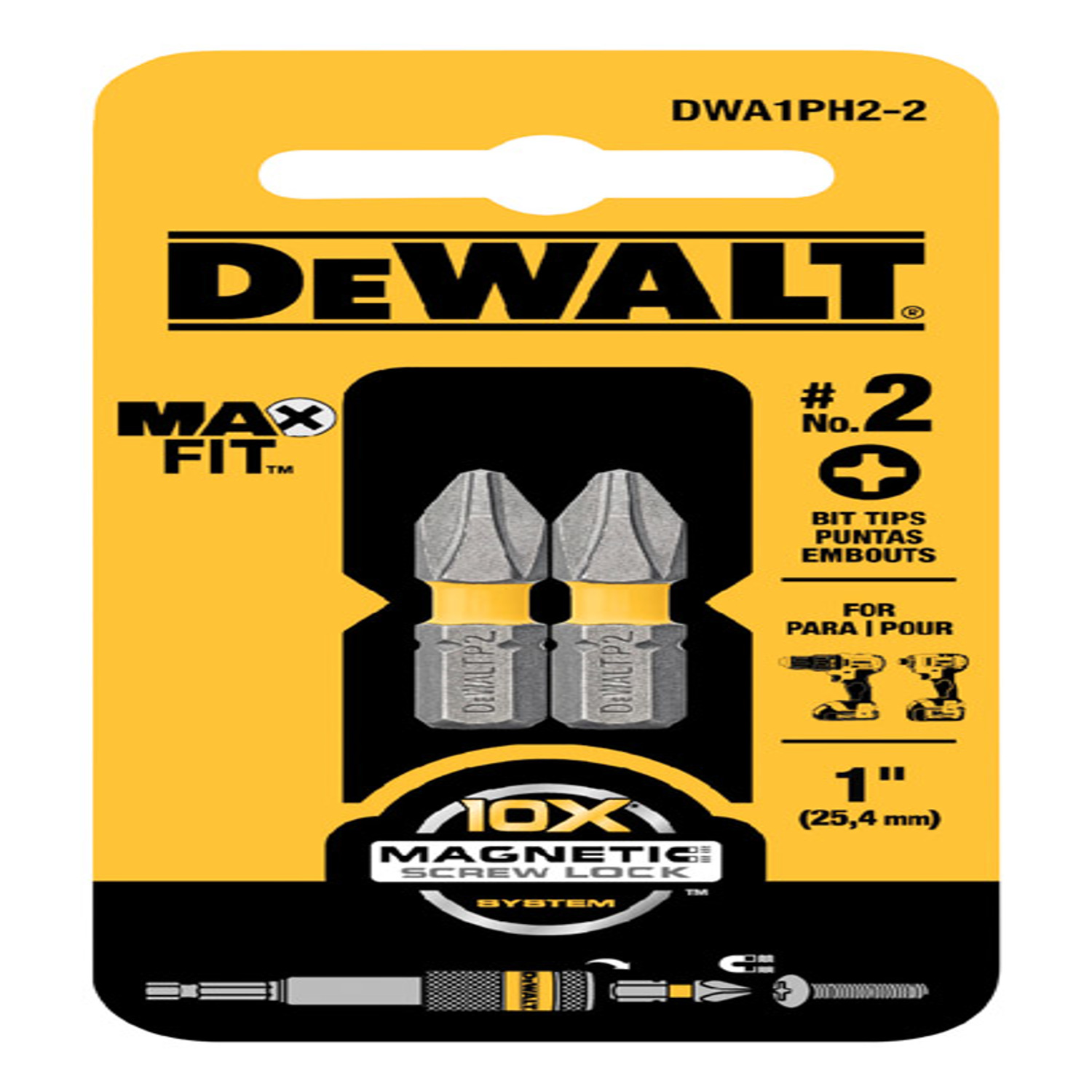 DW Max Fit Phillips #2 X 1 in. L Insert Bit S2 Tool Steel 2 pc