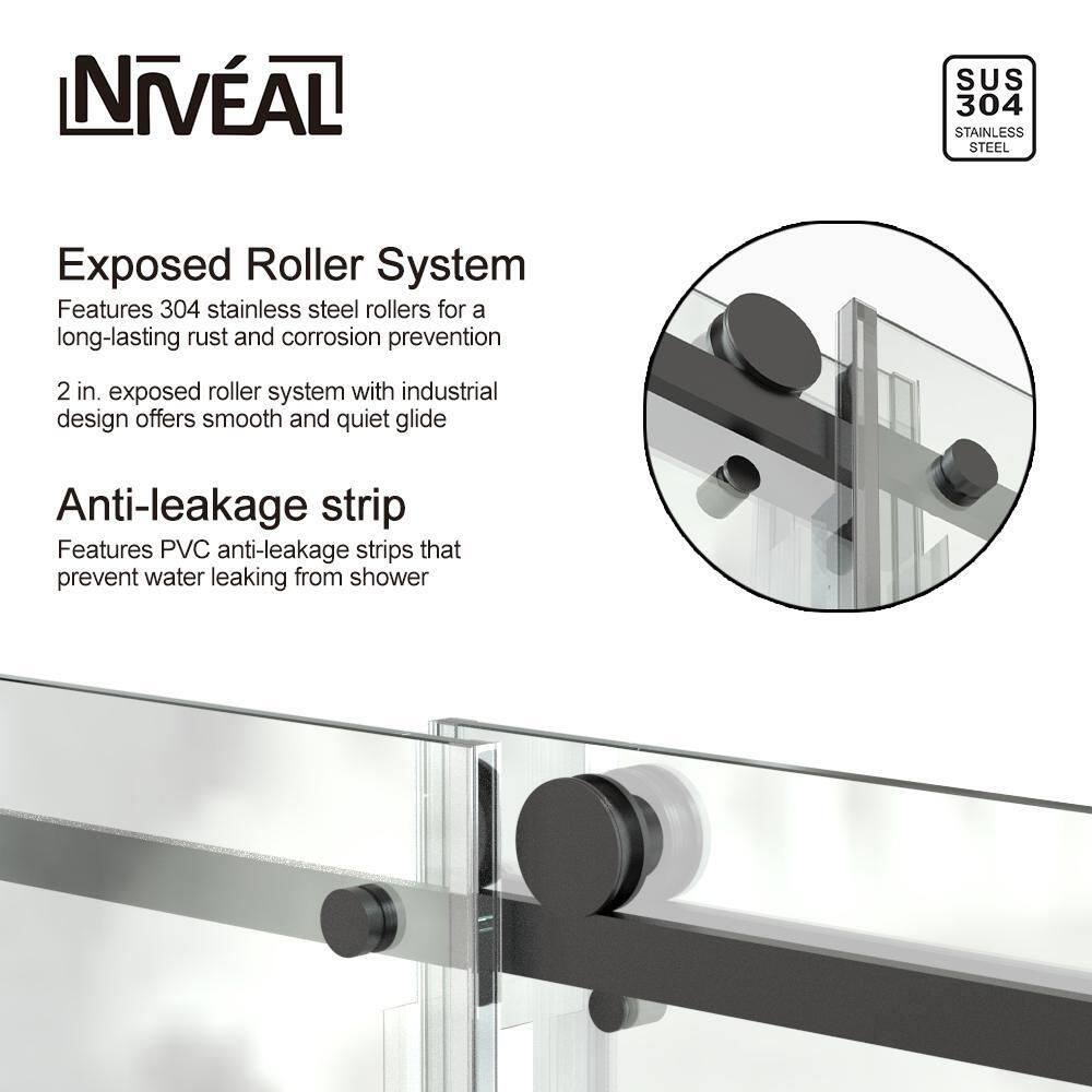 niveal Essen 60 in. W x 60 in. H Sliding Semi-Frameless Tub Door in Matte Black Finish LU7151-6060MB