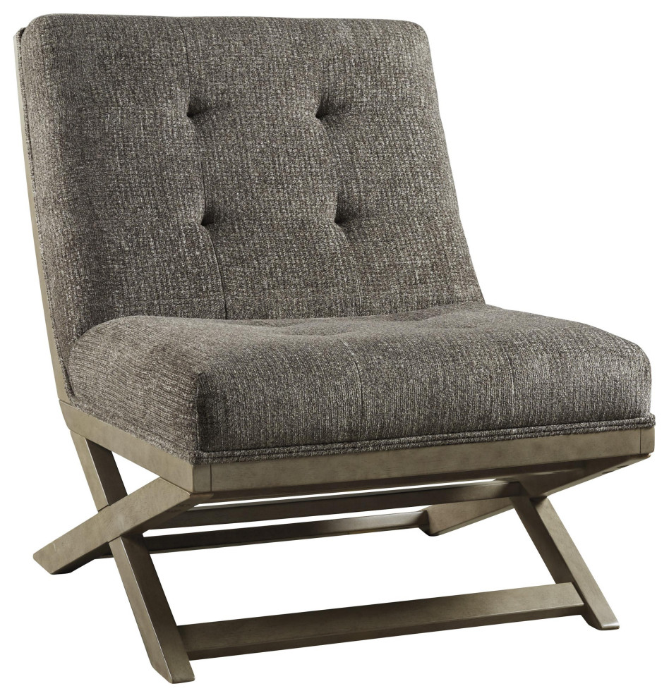 Benzara BM207145 X Frame Base Wood Accent Chair with Padded Back  Brown  ampGray   Transitional   Armchairs And Accent Chairs   by Uber Bazaar  Houzz