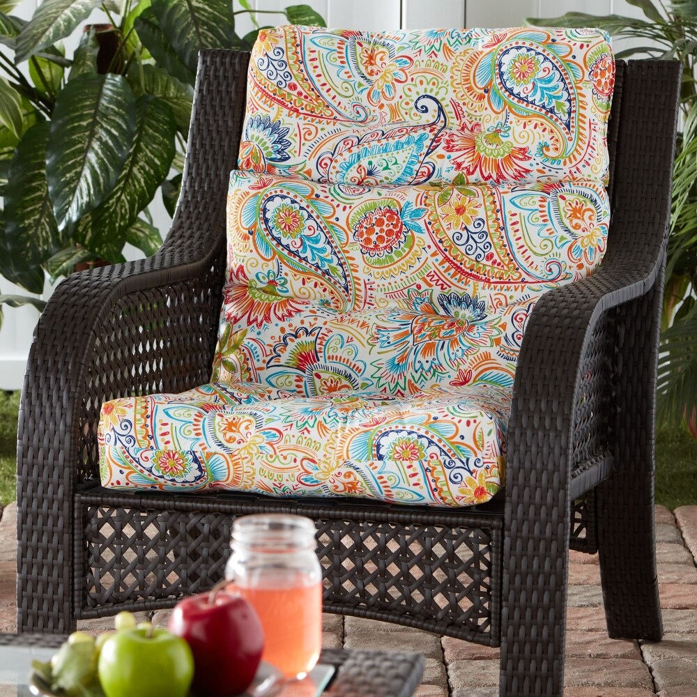 Greendale Painted Paisley Outdoor High Back Chair Cushion   22 W x 44 L