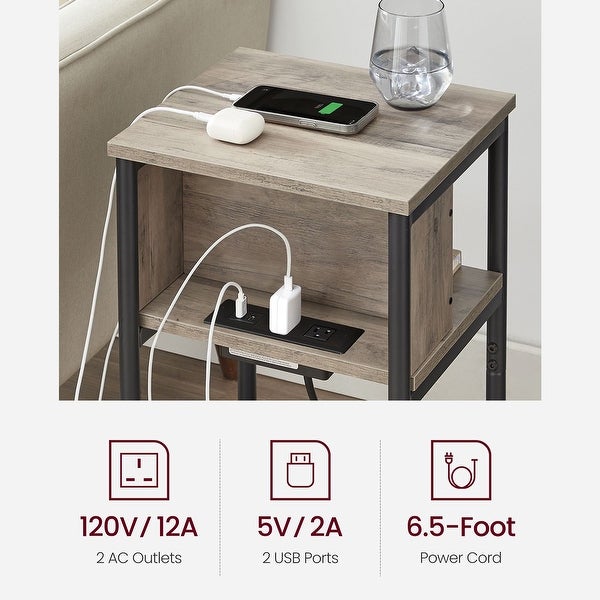 Side Table with Charging Station， 3-Tier End Table with USB Ports and Outlets， Nightstand for Living Room， Bedroom