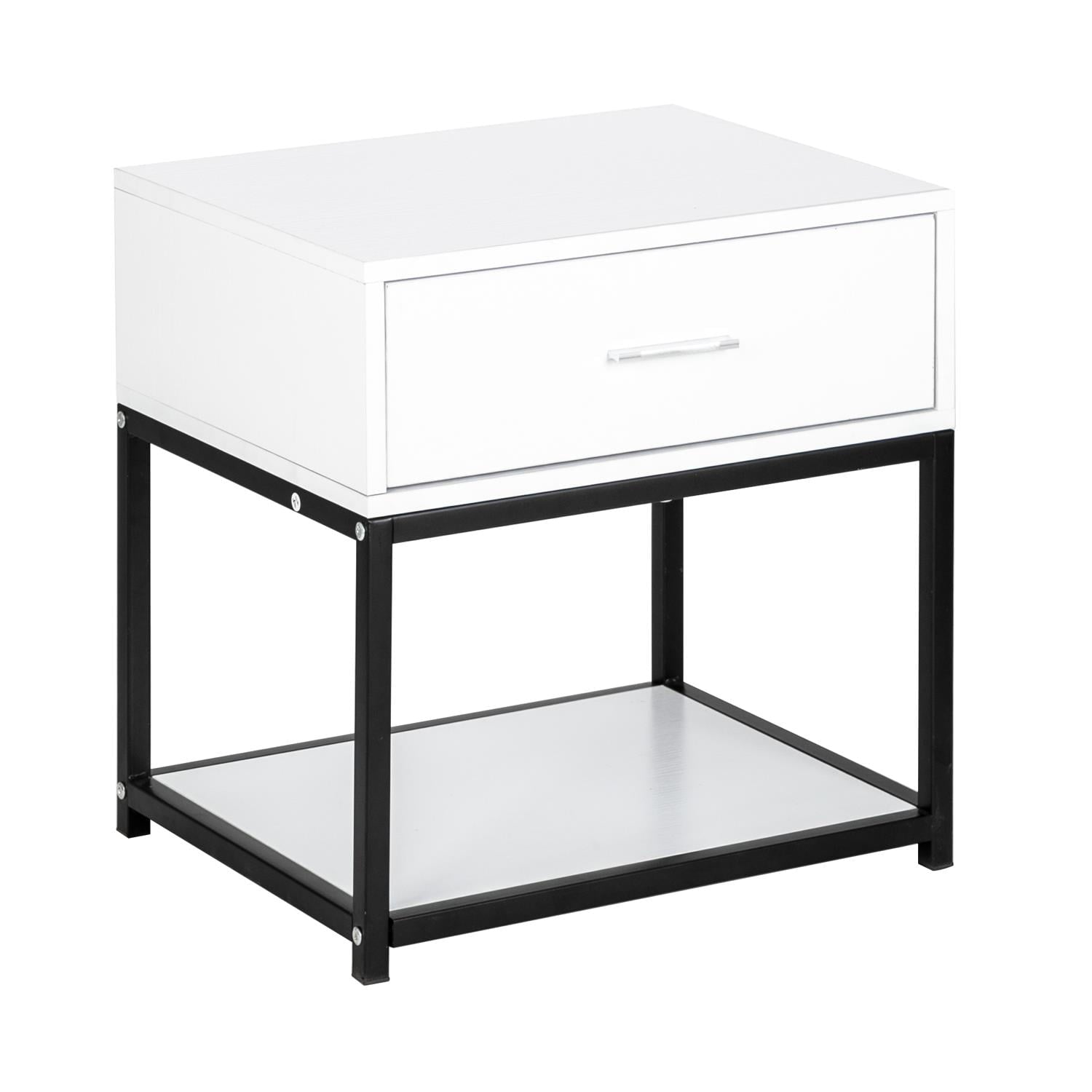 Ktaxon 2-Tier Modern Nightstand End Table with Drawer Sofa Side Table Metal Frame Bedside Table for Home Office Living Room Bedroom,White