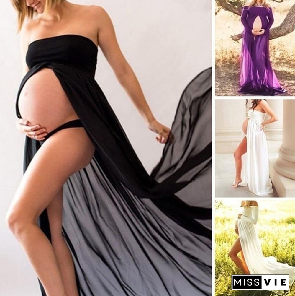 Sexy Women Skirt Chiffon Maternity Photography Props Dress Off Shoulders Women Fashion Dresses