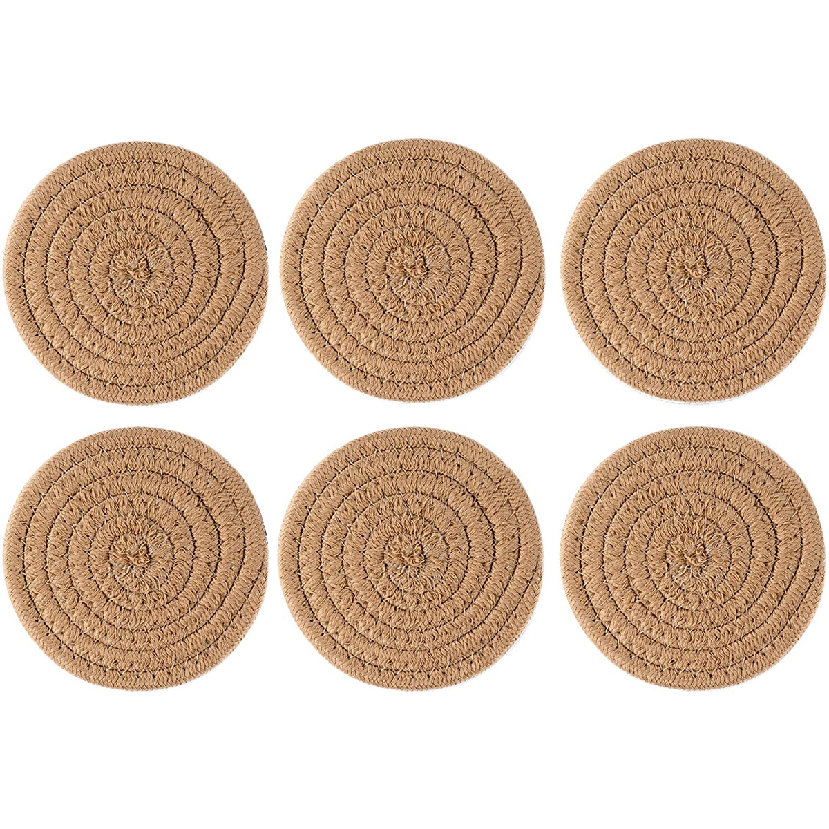 Semfri 6 Pcs Vintage Woven Coasters Handmade Coasters for Table Protection， White