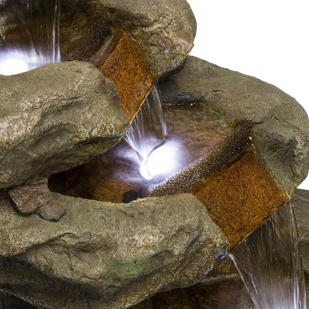 Alpine Corporation 48 in. Tall Outdoor Multi-Tier Pristine Waterfall Fountain with LED Lights TZL106