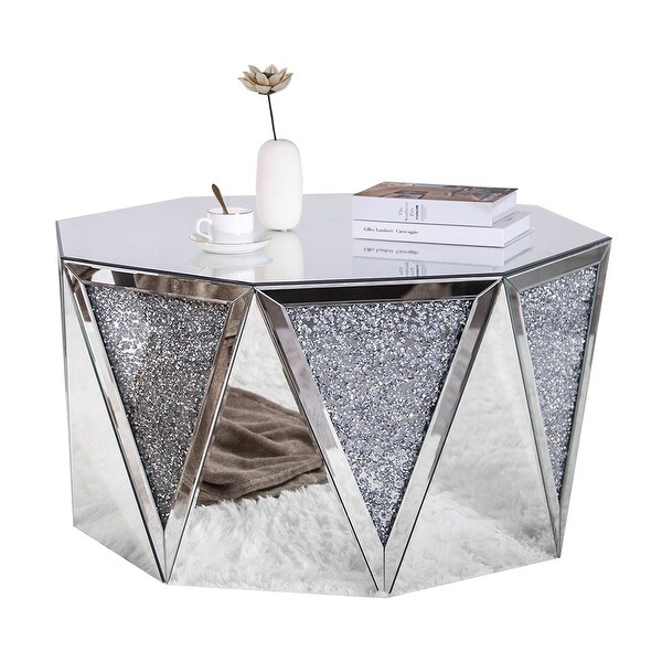 Mirrored Coffee Table Crystal Diamond Accent Table 31.5''