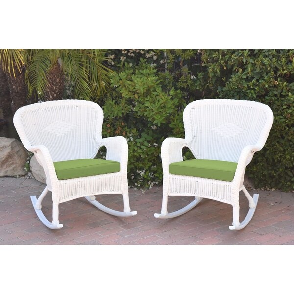 Set of 2 Windsor White Resin Wicker Rocker Chair with Tan Cushions