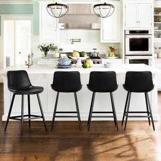 cozyman 35 in. H Black 24 in. Low Back Metal Frame Cushioned Counter Height Bar Stool with Faux Leather seat (Set of 4) LB22CH0027-300