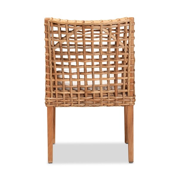 Saoka Modern Natural Brown Finished Wood and Rattan Dining Chair