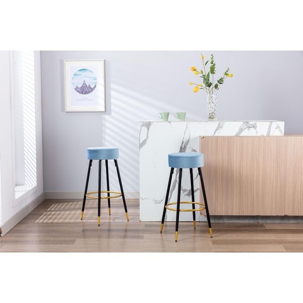 30.11 in. Set of 2 Metal Frame Bar Stool with Velvet Seat