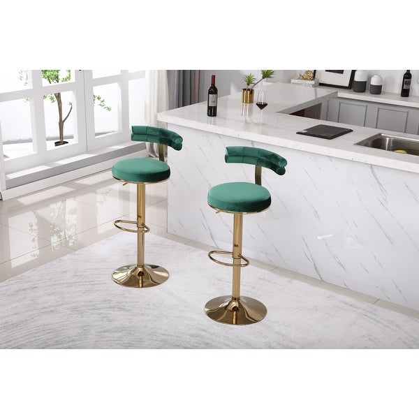 2PCS Bar Stools with Backrest and Footrest， Dining Chairs， Velvet Pub Chairs， Adjustable Height Classic Bar Chairs