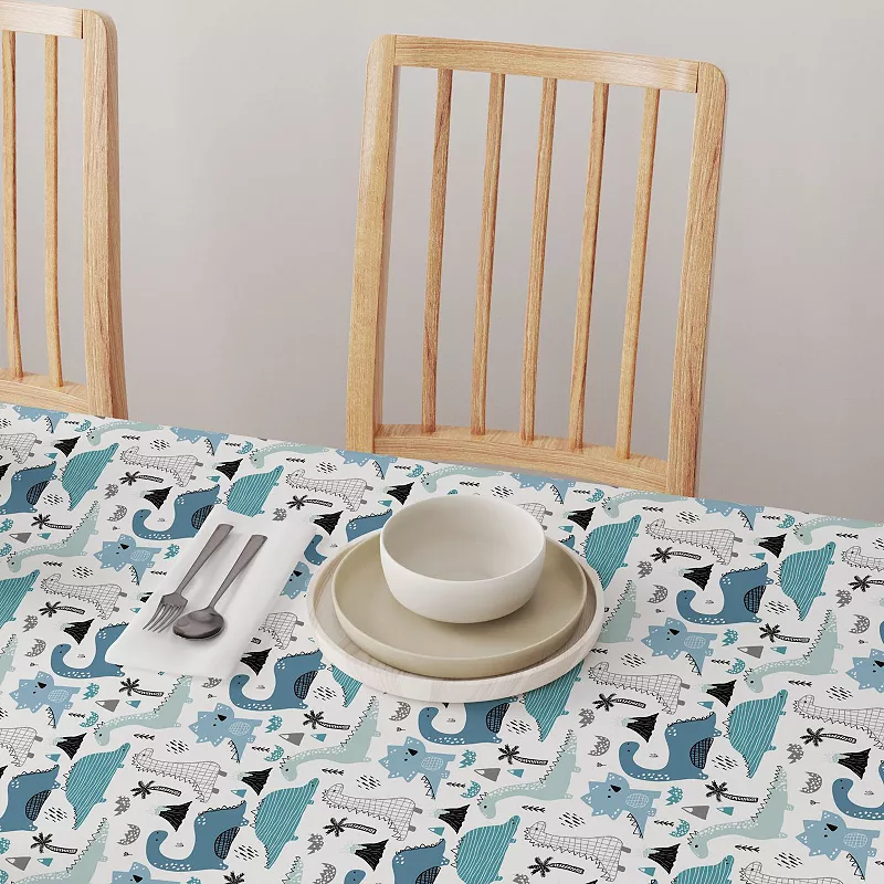 Rectangular Tablecloth， 100% Cotton， 52x104， Hand Drawn Dinosaurs