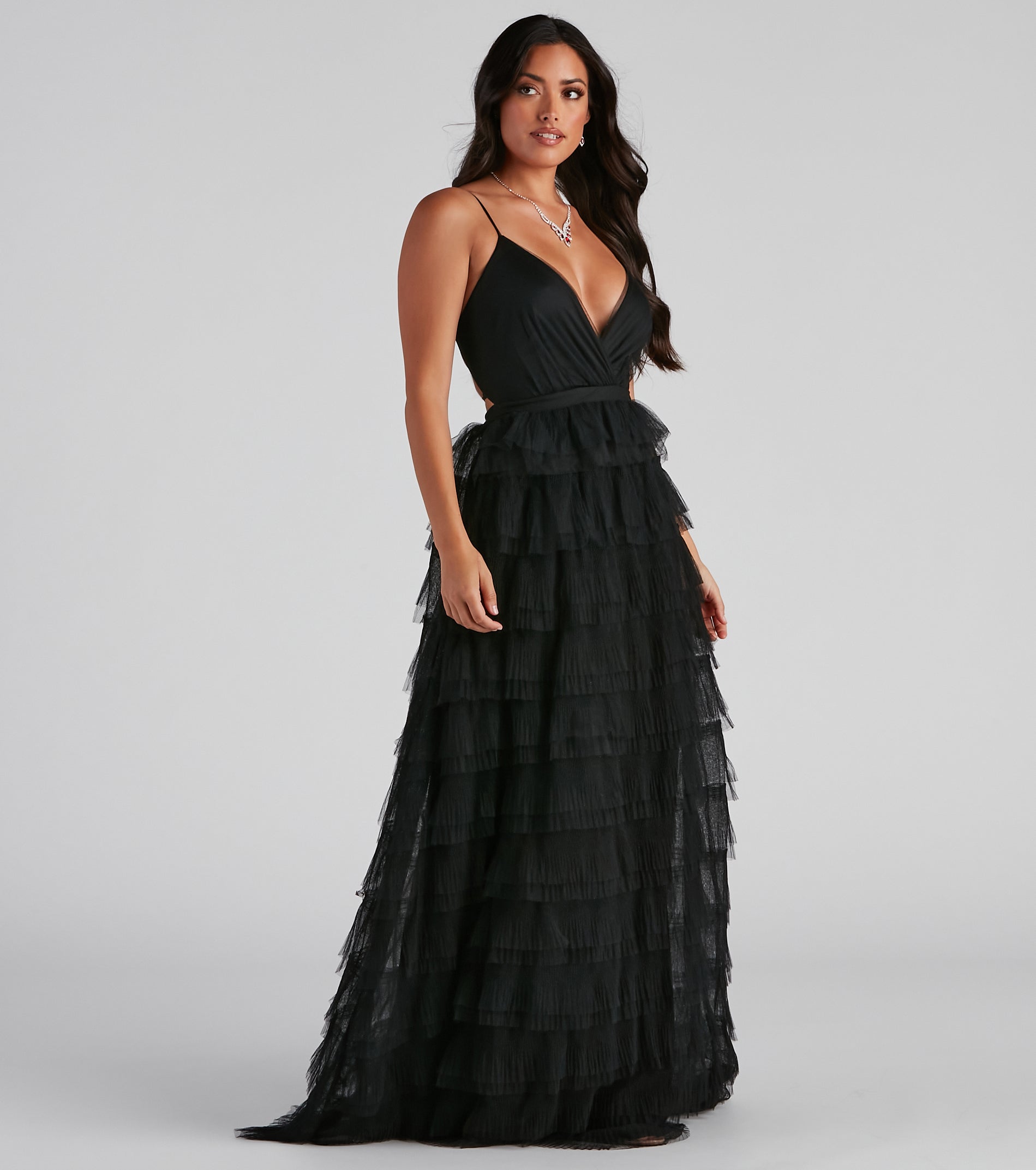 Lucilla V-Neck Tiered Mesh Dress