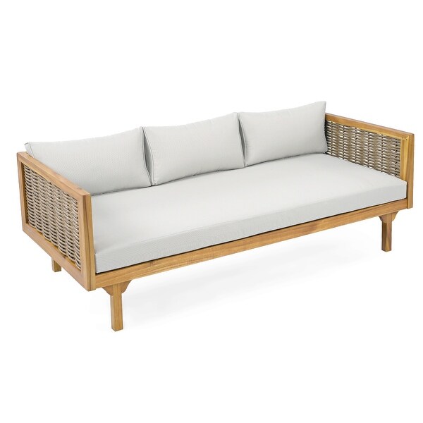 Aidan Farmhouse Outdoor 3 Seater Daybed with Fabiric Cushion by Christopher Knight Home