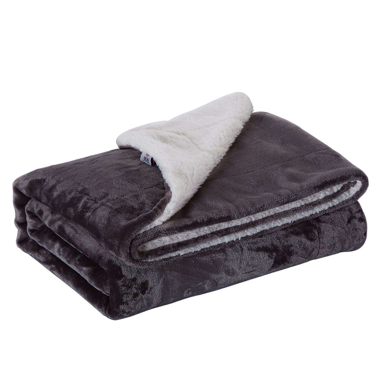 JML Bedding Sherpa Fleece Throw Blanket，Grey Warm Reversible Plush Fleece Bed Blanket