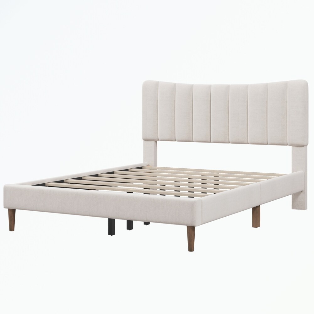 Platform Bed Frame with Vertical Channel Tufted Headboard