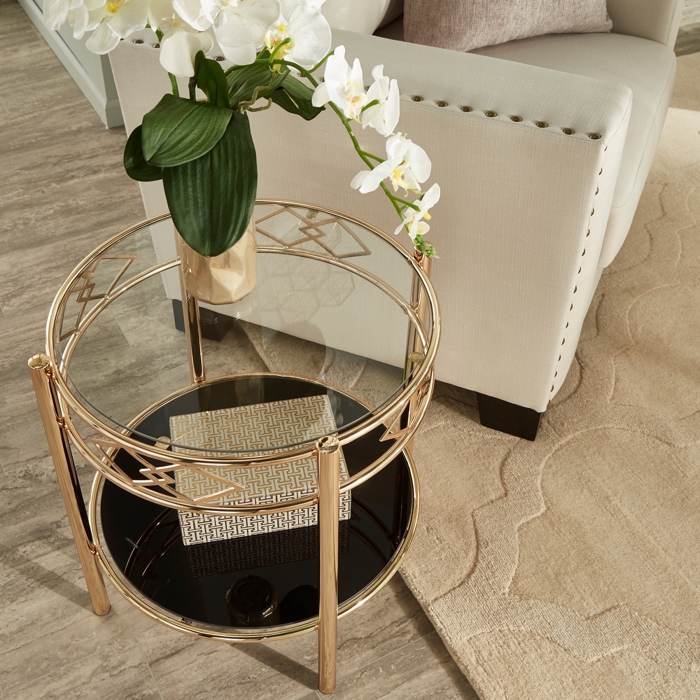 Metropolitan Rose Gold Finish Black Tempered Glass Metal End Table by iNSPIRE Q Bold