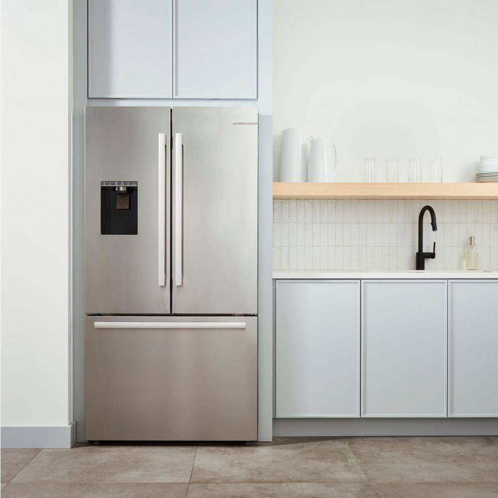 Bosch 500 Series 36 in. 26 cu ft Smart Standard Depth French Door Bottom Freezer Refrigerator in Stainless Steel w Ice Water B36FD50SNS