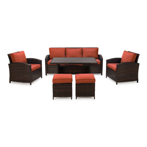 6pc Wicker Outdoor Conversation Set With Cushions amp Ottomans Orange Edyo Living