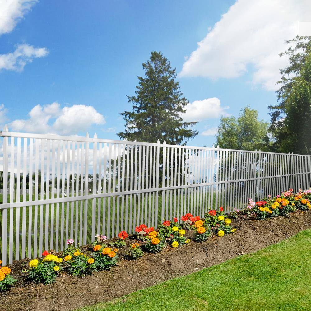 NEUTYPE 4 ft. x 4 ft. White Vertical Stripe Flat Top Vinyl Fence Panel HD-A-YP01002