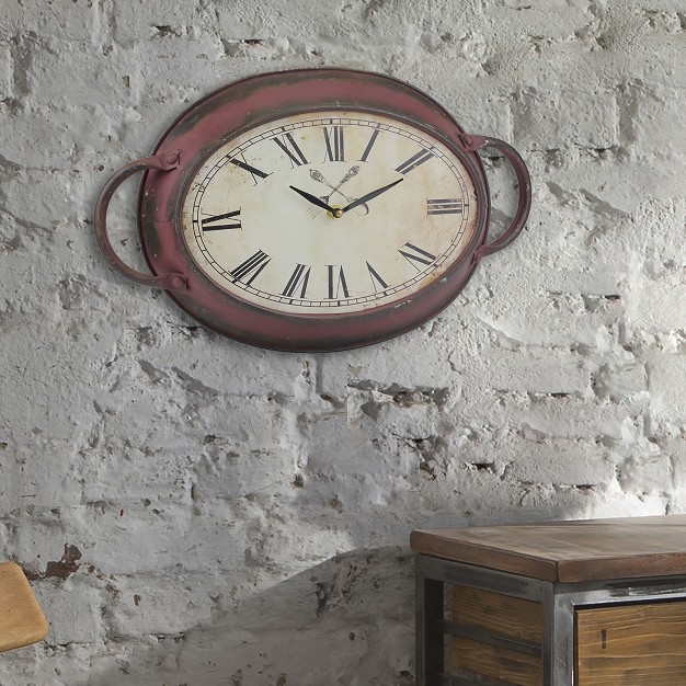 X 10 6 quot Oval Metal Wall Clock Red Stonebriar Collection