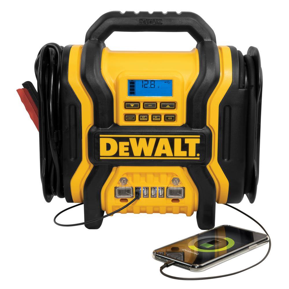 DEWALT DXAEPS14 1600 Peak Amp Portable Car Jump Starter with 120 PSI Digital Air Compressor and 500-Watt Inverter