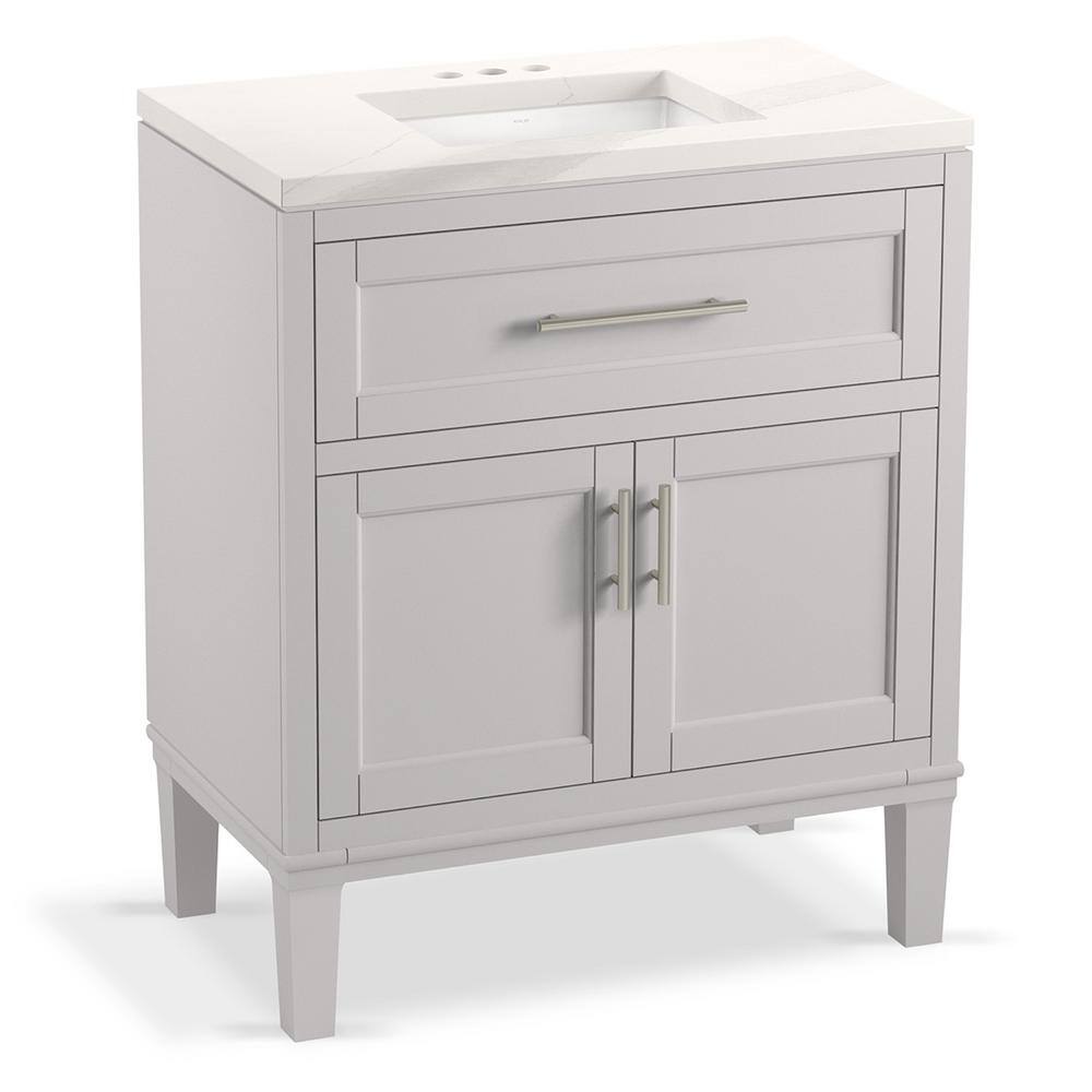 KOHLER Chesil 30 in. W x 18.89 in. D x 36.14 in. H Bathroom Vanity in Atmos Grey with Bianco Bella Top R35903-ASB-AGA