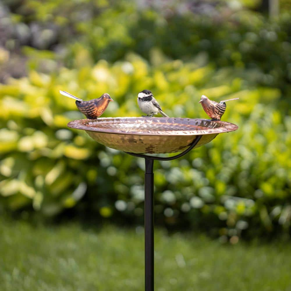 Good Directions Pure Copper Birdbath， Featuring Two Copper Birds and a Multi-Pronged Garden Pole， BBG-1