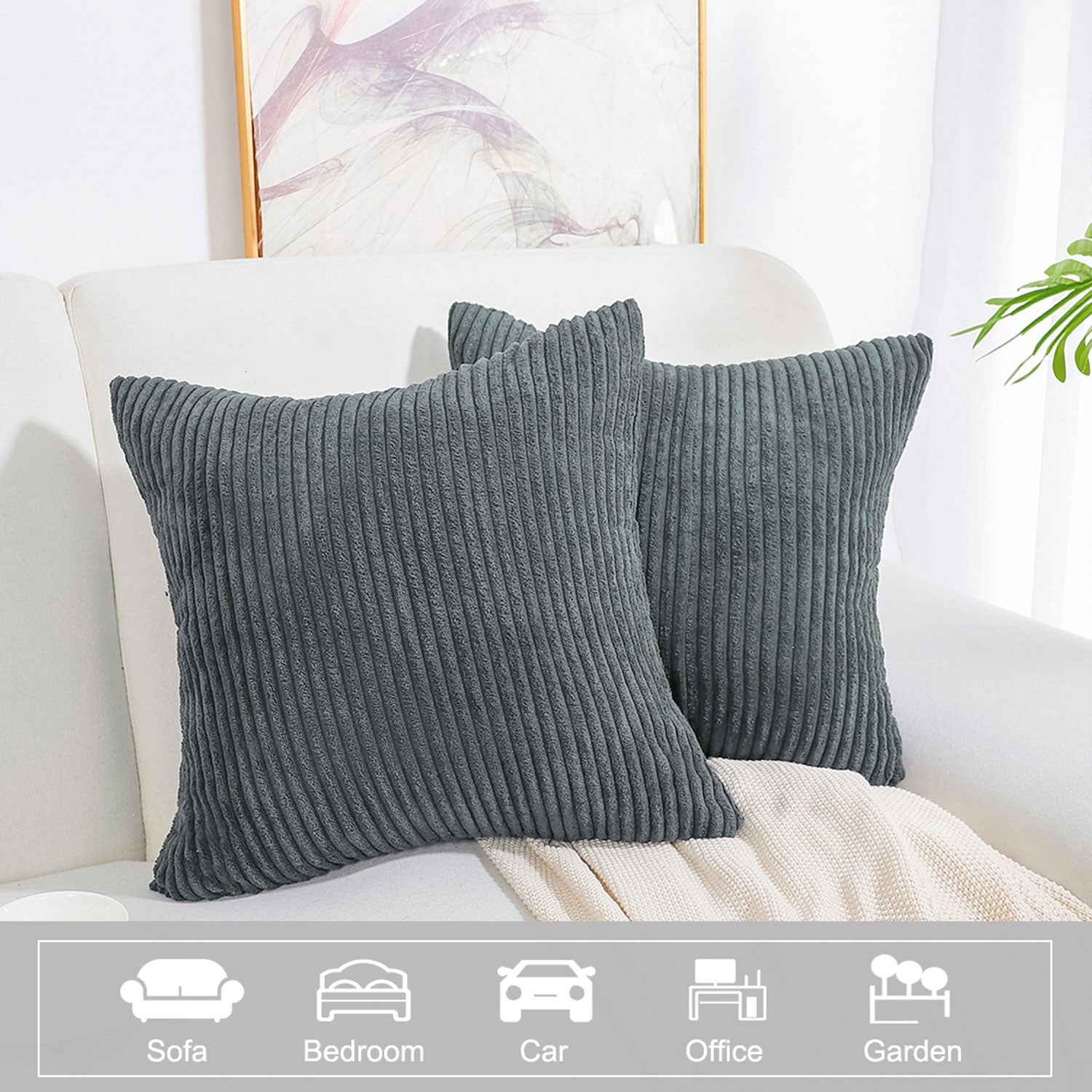 PiccoCasa 2Pcs Corduroy Cushion Covers Decorative Soft Throw Pillow Covers Dark Gray 18