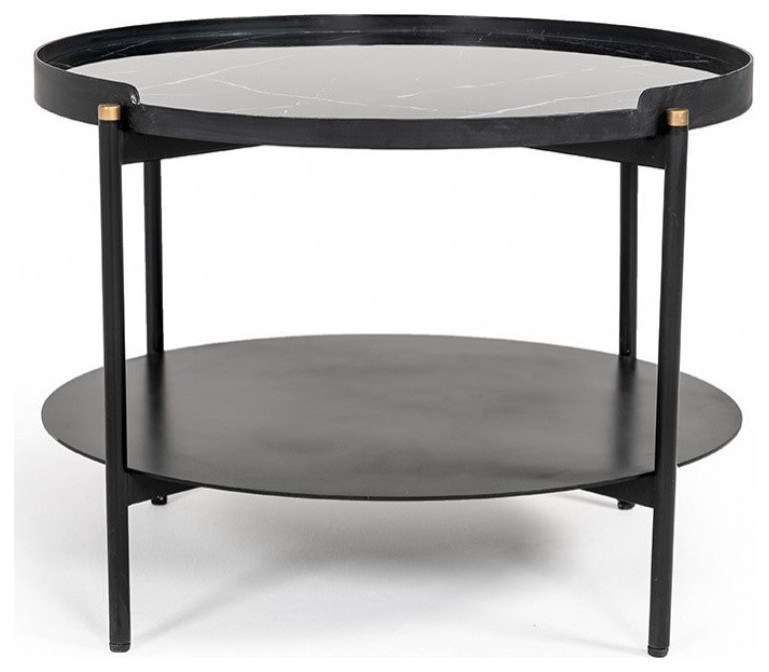 Stevan Modern Round Black Metal Coffee Table   Transitional   Coffee Tables   by Rustic Home Furniture Deco  Houzz