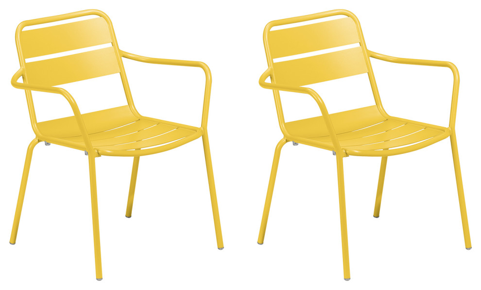 Kapri Armchair  Saffron Powder Coated Aluminum  Set of 2   Contemporary   Outdoor Dining Chairs   by Oxford Garden  Houzz